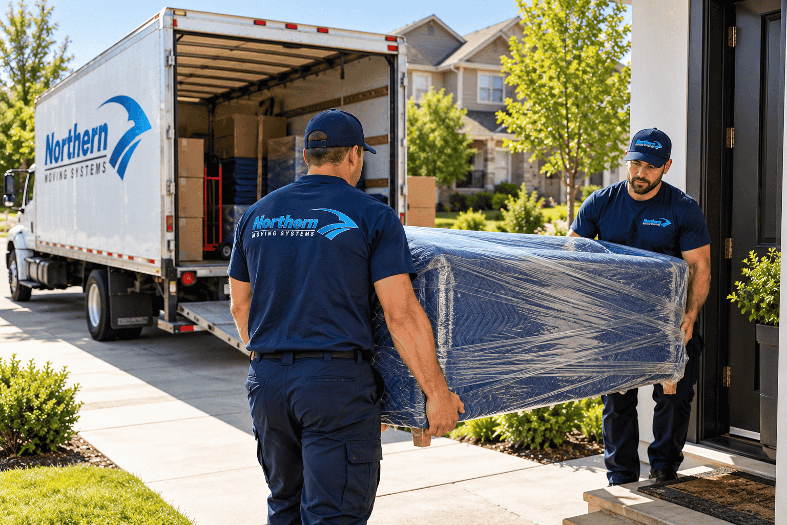 Movers transporting household furniture